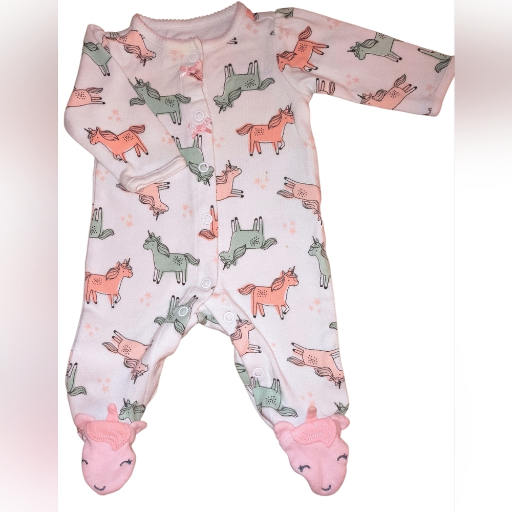 3/$8 Unicorn Footed & Print Button-Up Sleep & Play